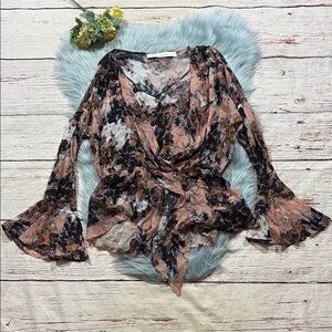 IRO Paradon Patterned Watercolor Bell Sleeve Blouse sz 36